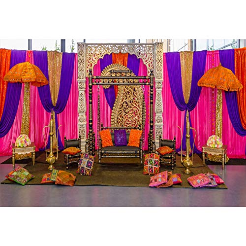 Product Cover CSFOTO 8x6ft Wedding Backdrop Indian Wedding Ceremony Background for Photography Bridal Shower Decor Colorful Curtains Birthday Party Decor Reception Ceremony Backdrop Dessert Table Girls Portraits
