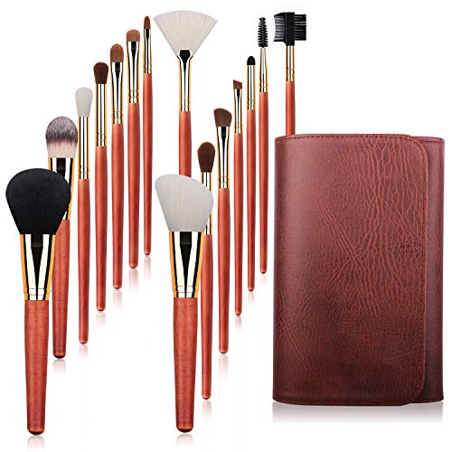 Product Cover Real Perfection Makeup Brushes, 15 pcs Premium Cosmetic Makeup Brush Set Wooden Handle Synthetic Bristles Foundation Powder Concealers Blending Eye Shadows Face Makeup Brush Kit with Travel Pouch