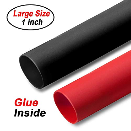 Product Cover 2 Pack 1 inch Heat Shrink Tubing, 3:1 Adhesive-Lined Large Heat Wire Shrinkable Tube by MILAPEAK (4 Feet, Black & Red)
