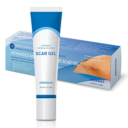 Product Cover Aroamas Advanced Scar Gel Medical-Grade Silicone for Face, Body, Stretch Marks, C-Sections, Surgical, Burn, Acne, Old & New Scars, Clinically Proven, 30g