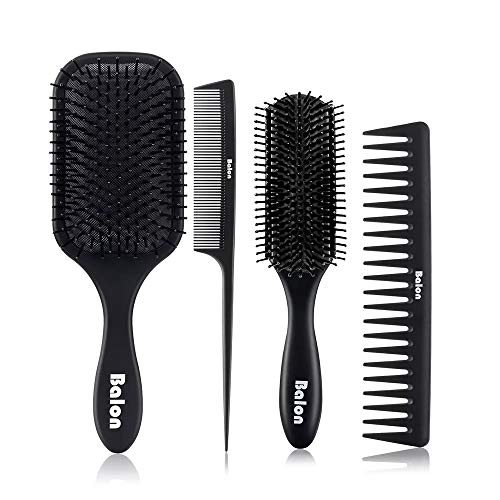 Product Cover 4Pcs Paddle Hair Brush, Detangling Brush and Hair Comb Set for Men and Women, Great On Wet or Dry Hair, No More Tangle Hairbrush for Long Thick Thin Curly Natural Hair