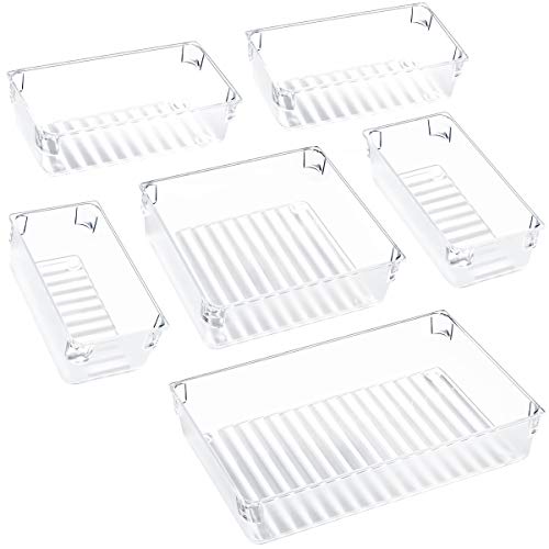 Product Cover Kootek Desk Drawer Organizer Trays with 3-Size Drawer Dividers 6 Organizers Bins Customize Layout Storage Box for Bedroom Dresser Bathroom Kitchen Office