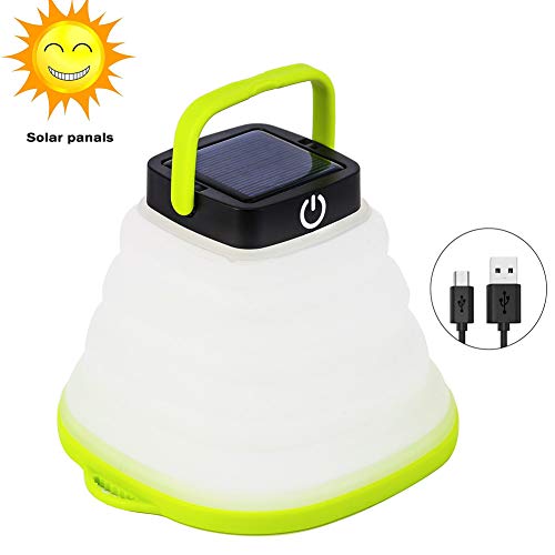Product Cover Solar Portable Led Camping Lantern Lights Outdoor -Tabletop Lantern Rechargeable Emergency Light Collapsible Flashlight- Solar or USB Chargeable for Outdoor Hiking Tent Garden (Green)