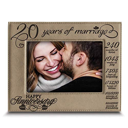Product Cover Bella BUSTA-20 Years of Marriage-2000-2020-Months, Weeks, Days, Hours, Weeks, Minutes, Seconds-20th Anniversary- Engraved Leather Picture Frame (5 x 7 Horizontal)