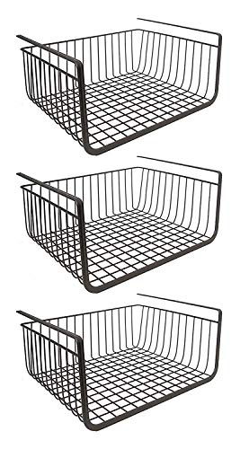 Product Cover Styleys Wire Basket Under Cabinet Storage Organizer with Dual Fit Hook 15.5-inch (3 Pcs Black)