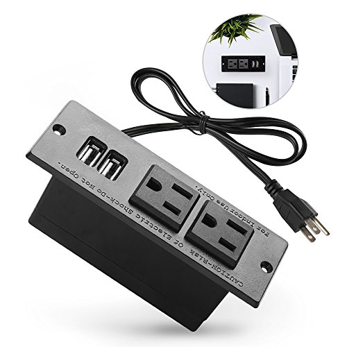 Product Cover Conference Recessed Power Strip Socket with USB Ports,Table Power Strip,Desktop Charging Station with 2-Outlets and 2 USB Ports