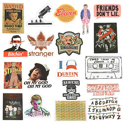 Product Cover Laptops Sticker,Stranger Things Stickers for Water Bottles.18 PCS Waterproof Vinyl Decal Sticker for Phone,Computer,Hydro Flasks,Cars,Bicycles,Mac Book,ski, PS4, Xbox ONE. (Colorful)