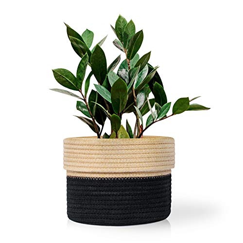 Product Cover Cotton Rope Plant Basket Cover for 6 Inch Indoor Plant and Flower Pots (Black and Brown)