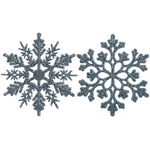 Product Cover Sea Team Plastic Christmas Glitter Snowflake Ornaments Christmas Tree Decorations, 4-inch, Set of 36, Stone Blue
