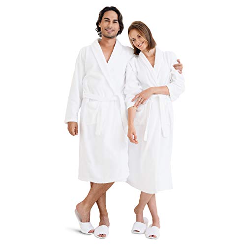Product Cover Luxury Bathrobe Towel, Spa Robe Combed Terry Cotton for Men Women, White