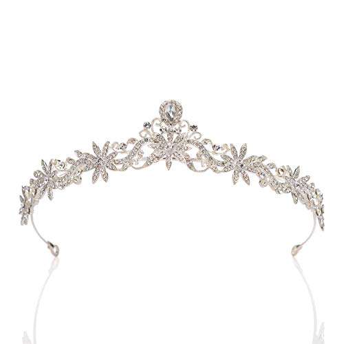 Product Cover SWEETV Crystal Wedding Tiara for Bride - Princess Tiara Headband Pageant Crown, Bridal Hair Accessories for Women and Girls, Silver
