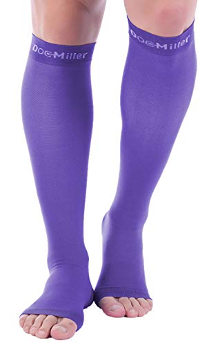 Product Cover Doc Miller Open Toe Compression Stockings - 1 Pair 20-30 mmHg Strong Graduated Support for Circulation Surgery Recovery Varicose Veins Lymphedema (Violet, L)
