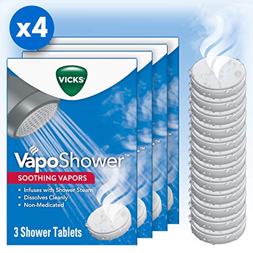 Product Cover Vicks VapoShower, Shower Tablet, Shower Bomb, Aromatherapy Vapors, Eucaplytus & Menthol, Soothing Vicks Vapor Steam, 12ct