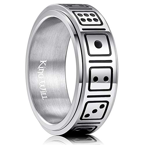 Product Cover King Will 8mm Mens Titanium Wedding Band Dice Pattern Spinner Ring