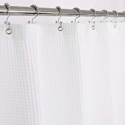 Product Cover Barossa Design Fabric Shower Curtain Cotton Blend 96 inch Long, Honeycomb Waffle Weave, Hotel Luxury, Heavyweight, Spa, Washable, White, 72x96