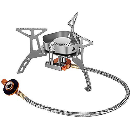 Product Cover Camping Gas Stove Burner Backpacking Stove Portable Backpack Cooking Camp Stove with Igniter Hiking Outdoor Mini Small Lightweight Windproof Single Stainless Steel Isobutane Propane or Butane Propane