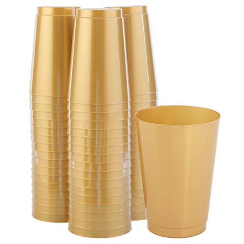 Product Cover IOOOOO 100pcs Gold Plastic Cups 12 OZ, Solid Color Disposable Cups, Elegant Party Wedding Cups