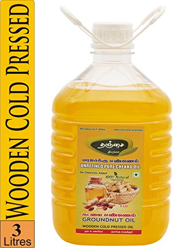 Product Cover Thanjai Natural Virgin Unrefined Wooden Cold Pressed Peanut Groundnut Oil for Cooking Heart Health with Cholesterol-free (3000 ml)