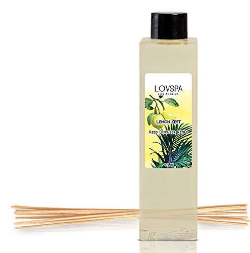 Product Cover LOVSPA Lemon Zest Reed Diffuser Oil Refill with Replacement Reed Sticks | Scent for Kitchen or Bathroom, 4 oz | Made in The USA