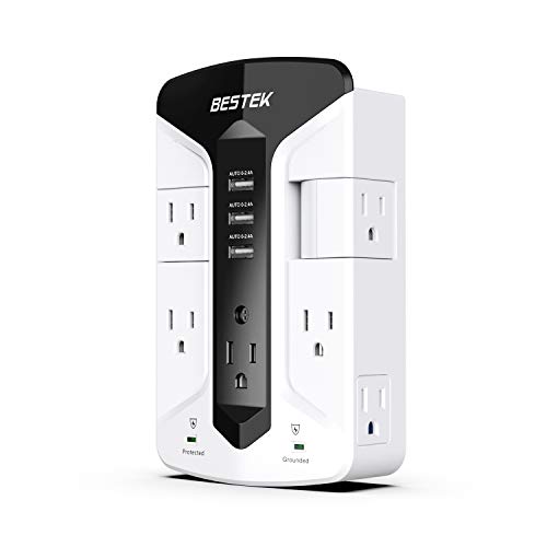 Product Cover BESTEK 7-Outlet Wall Tap Surge Protector Power Strip with Swivel Outlets, 3 USB Charging Ports, 900 Joule Surge Suppression, Top Phone Holder