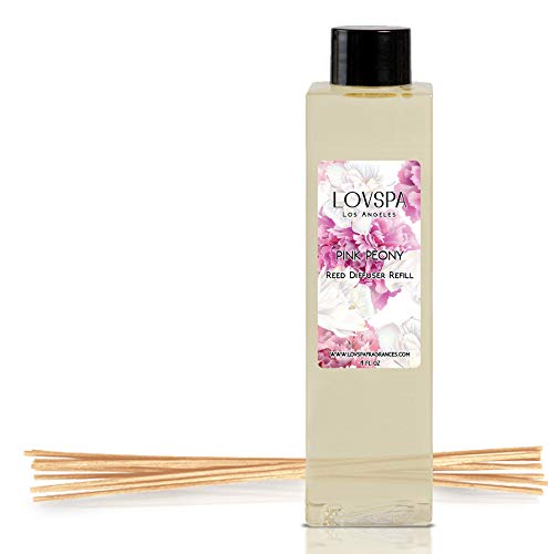 Product Cover LOVSPA Pink Peony Reed Diffuser Oil Refill with Replacement Reed Sticks | Japanese Peony, Magnolia, Champagne, Cranberries, Passion Flower, Sandalwood & Mandarin | 4 oz | Made in The USA