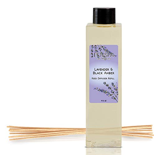 Product Cover LOVSPA Lavender & Black Amber Reed Diffuser Oil Refill with Replacement Reed Sticks | Relaxing Blend of Parisian Lavender, Rustic Amber & Vanilla Tonka Bean Essential Oils | 4 oz | Made in The USA