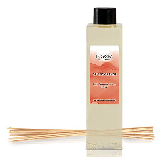 Product Cover LOVSPA Spiced Orange Reed Diffuser Oil Refill with Replacement Reed Sticks - Cinnamon and Orange Scented Air Freshener Diffusing Oil Liquid for Scented Sticks, 4 Ounces, Made in The USA