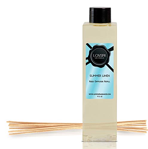 Product Cover LOVSPA Summer Linen Reed Diffuser Oil Refill with Replacement Reed Sticks - Lemon, Grapefruit, Aloe, Lavender and Golden Amber - Natural Essential Oils - Made in The USA
