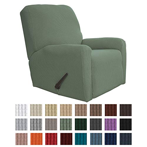 Product Cover Easy-Going Recliner Stretch Sofa Slipcover 1-Piece Sofa Cover Furniture Protector Sofa Shield Couch Soft with Elastic Bottom Kids, Spandex Jacquard Fabric Small Checks(Recliner,Greyish Green)