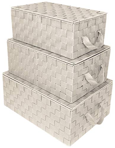 Product Cover Sorbus Storage Box Woven Basket Bin Container Tote Cube Organizer Set Stackable Storage Basket Woven Strap Shelf Organizer Built-in Carry Handles (Woven Lid Baskets - Beige)