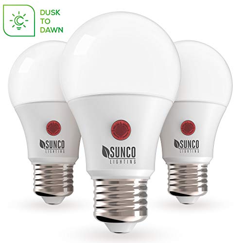 Product Cover Sunco Lighting 3 Pack A19 LED Bulb with Dusk-to-Dawn, 9W=60W, 800 LM, 4000K Cool White, Auto On/Off Photocell Sensor - UL