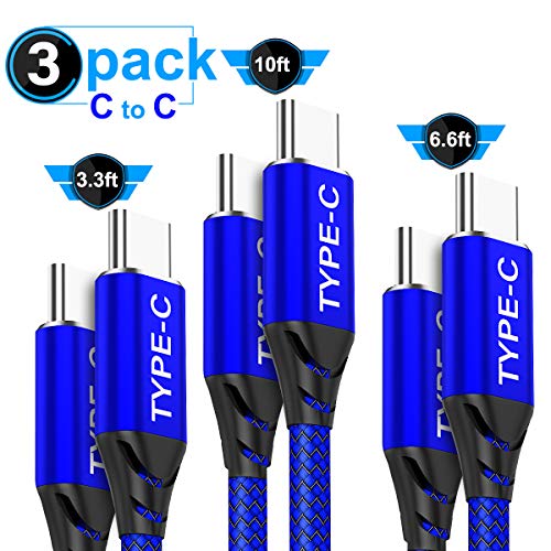Product Cover USB C to USB C Cable 3A 3-Pack (3.3ft+6.6ft+10ft),AkoaDa USB Type C Fast Charger Cable Nylon Braided Cord Compatible Google Pixel/Pixel 2 3 XL,Nexus 6P 5X,Galaxy s8 s9 S10 Plus (Blue)