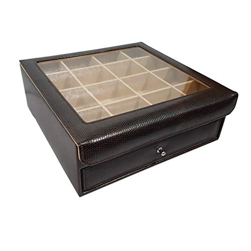 Product Cover Essart Double Story Vanity -16 Slots for Cufflinks, 4 Jewellery or Bangle Compartments, Faux Leather Snake-Print Brown Multi-Purpose Makeup and Cufflinks Top Glass Box - 11080-SN Brown