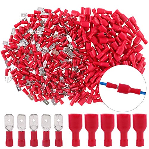 Product Cover eHUB Fully Insulated Male Female Spade Bullet Wire Connector Electrical Crimp Terminals, Pack of 100 Pieces (Red)