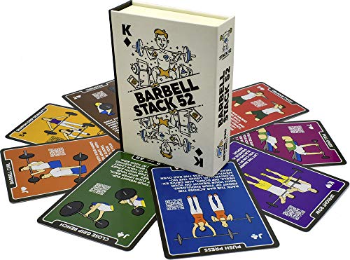 Product Cover Stack 52 Barbell Exercise Cards. Weight Lifting Playing Card Game. Video Instructions Included. Bodybuilding, Strength Training, and Crossfit Workouts. Home Gym Fitness Program. (2019 Update)