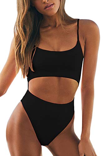 Product Cover Meyeeka Womens Scoop Neck Cut Out Front Lace Up Back High Cut Monokini One Piece Swimsuit