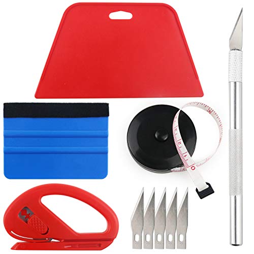 Product Cover Wallpaper Smoothing Tool Kit Include black tape measure,red squeegee,medium-hardness squeegee,snitty vinyl cutter and craft knife with 5 Replacement blades for Adhesive Paper Application Window