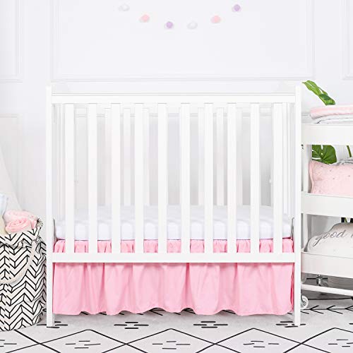 Product Cover TILLYOU Mini Crib Skirt Ruffled, Microfiber Portable Crib Bed Skirt for Baby Girls and Boys, 24'' X 38'', 10.5'' Drop Pink