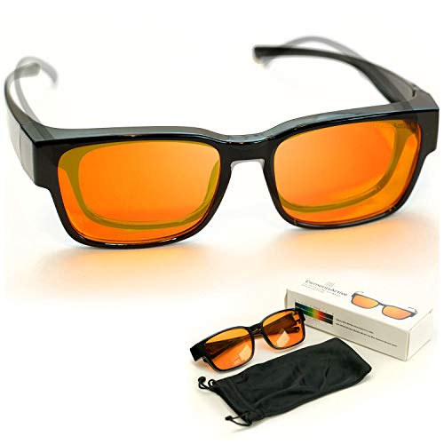 Product Cover Junior Fitover 99.5% Blue Blocking Computer Glasses | Fits Over Prescription Eyeglasses | Amber Orange to Block Blue Light | Better Night Sleep & Reduce Eyestrain Headaches | For Kids and Small Adults