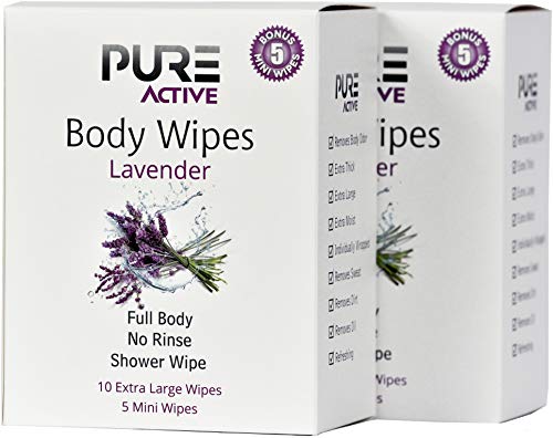 Product Cover New Shower Body Cleansing Wipes - New Pure Active Lavender 20 XL+10 Mini Individually Wrapped Personal Hygiene Wipes for Women Perfect Solution to Keep Clean After Gym Travel Camping Outdoors Sports