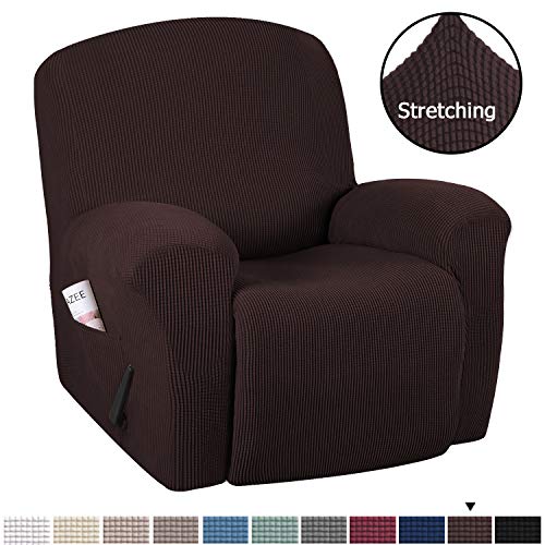 Product Cover H.VERSAILTEX Stretch Recliner Slipcovers 1-Piece Durable Soft High Stretch Jacquard Sofa Furniture Cover Form Fit Stretch Stylish Recliner Cover/Protector (Recliner, Chocolate)
