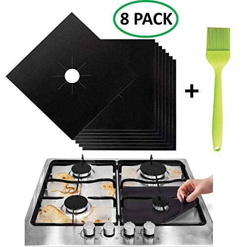 Product Cover Stove Burner Covers - Gas Range Protectors Countertop Accessories for Kitchen Reusable, Non Stick, Dishwasher Safe, Heat Resistant Stovetop Guard 8 Pack with Silicone Oil Brush