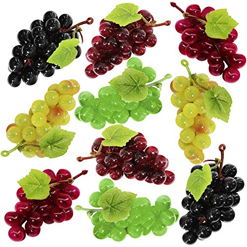 Product Cover Supla 10 Pack Artificial Grapes Mini Grape Clusters Rubber Grape Bundles Decorative Grapes Bunches in Black Burgundy Red Green 2.5