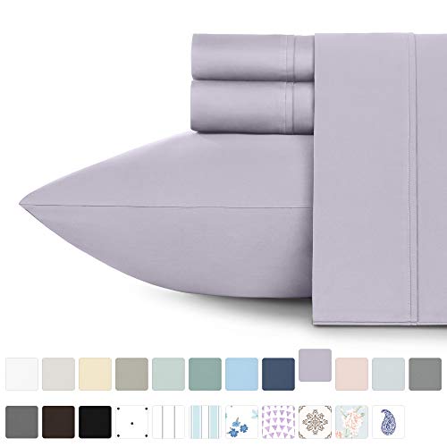 Product Cover Premium 400-Thread-Count 100% Natural Cotton Sheets - 3-Piece Lavender Twin Size Sheet Set Long-Staple Combed Cotton Bed Sheets for Bed Soft Sateen Weave, Fits Mattress 15'' Deep Pocket