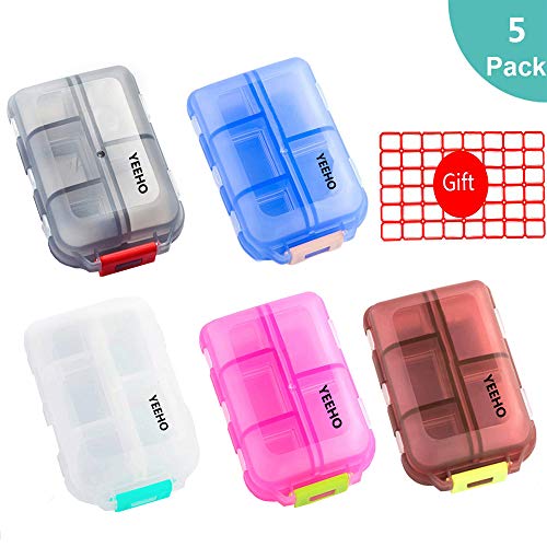 Product Cover Yeeho Pill Case (5 Pack) - Portable Small Supplements Tablet Container Box with 10 Compartments - Medicine Capsule Vitamin Fold Flip Organizer Dispenser Holder Storage for Travel Trip Pocket Purse
