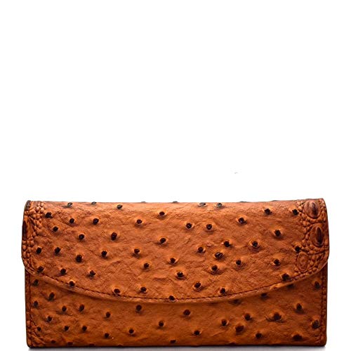 Product Cover Ostrich Print Embossed Soft PU Leather 15-Card-Slot Slim Trifold Wallet with Checkbook Holder
