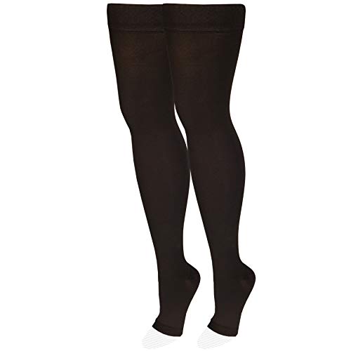 Product Cover NuVein Medical Compression Stockings, 20-30 mmHg Support, Women & Men Thigh Length Hose, Open Toe, Black, Medium
