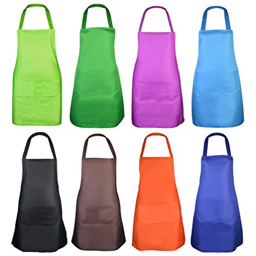 Product Cover Fengek 8 Pcs Bib Apron for Unisex Colorful Kitchen Apron Bulk with 2 Roomy Pockets for Kitchen BBQ Painting Baking