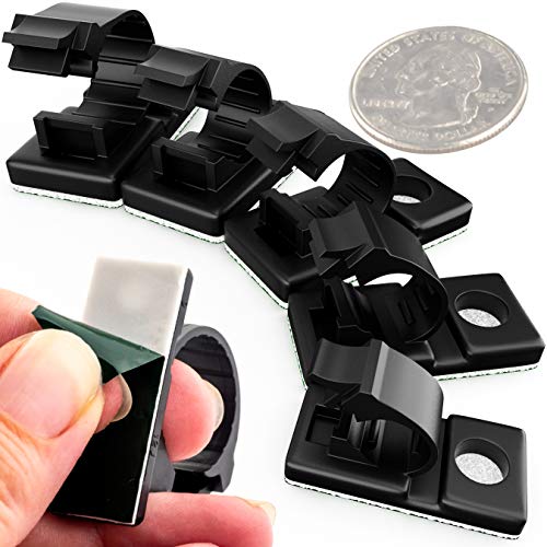 Product Cover Pro-Grade, Adhesive-Backed Cable Clamps Combo Pack of 100. Multi-Size Set of 20x 4, 6, 8, 10 and 12 mm Black Clips for Wire Management and Cord Organization. Tools-Free Install for Home Or Office.