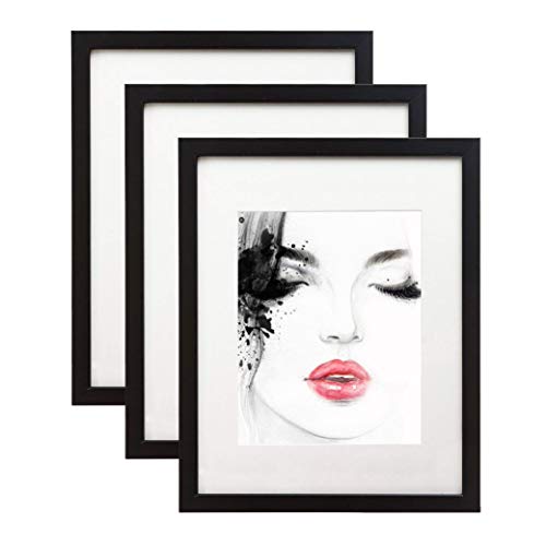 Product Cover elabo 11x14 Black Picture Frame (3 Pack) - High Definition Plastic Display Pictures 8x10 with Mat or 11x14 Without Mat - Vertical or Horizontal Wall Mounting